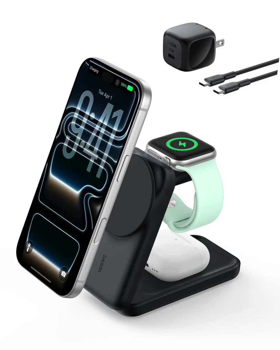  Belkin BBB009-BK Qi2 25W 3-in-1 Wireless Charger Black — product photo