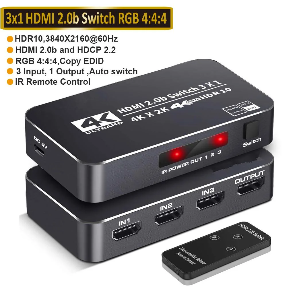 ESTONE ESTONE OZQ2-2 3 Port HDMI Switch 4K@60Hz 18Gbps Black — product photo