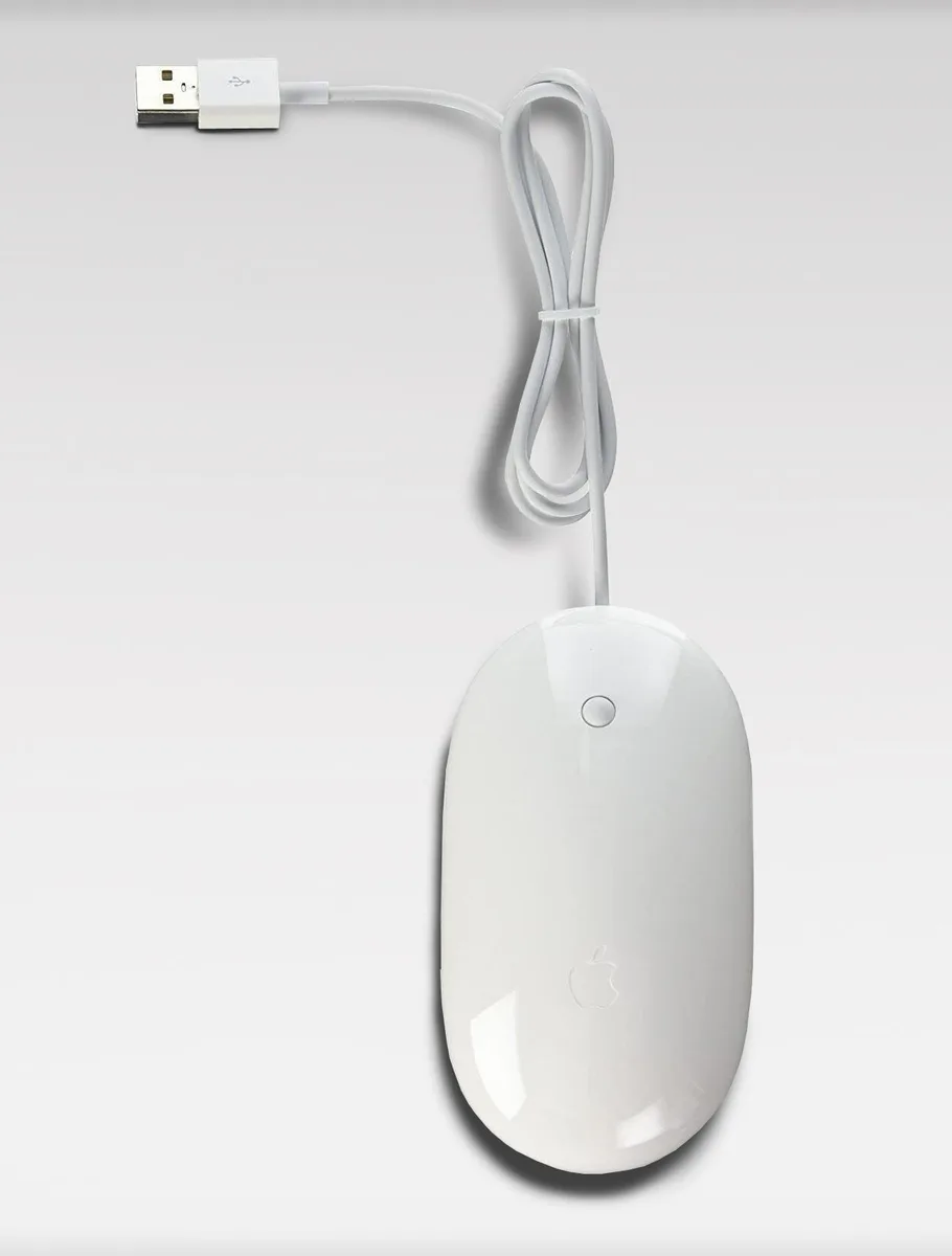 White Apple Mighty Mouse A1152 with seamless top shell and scroll ball