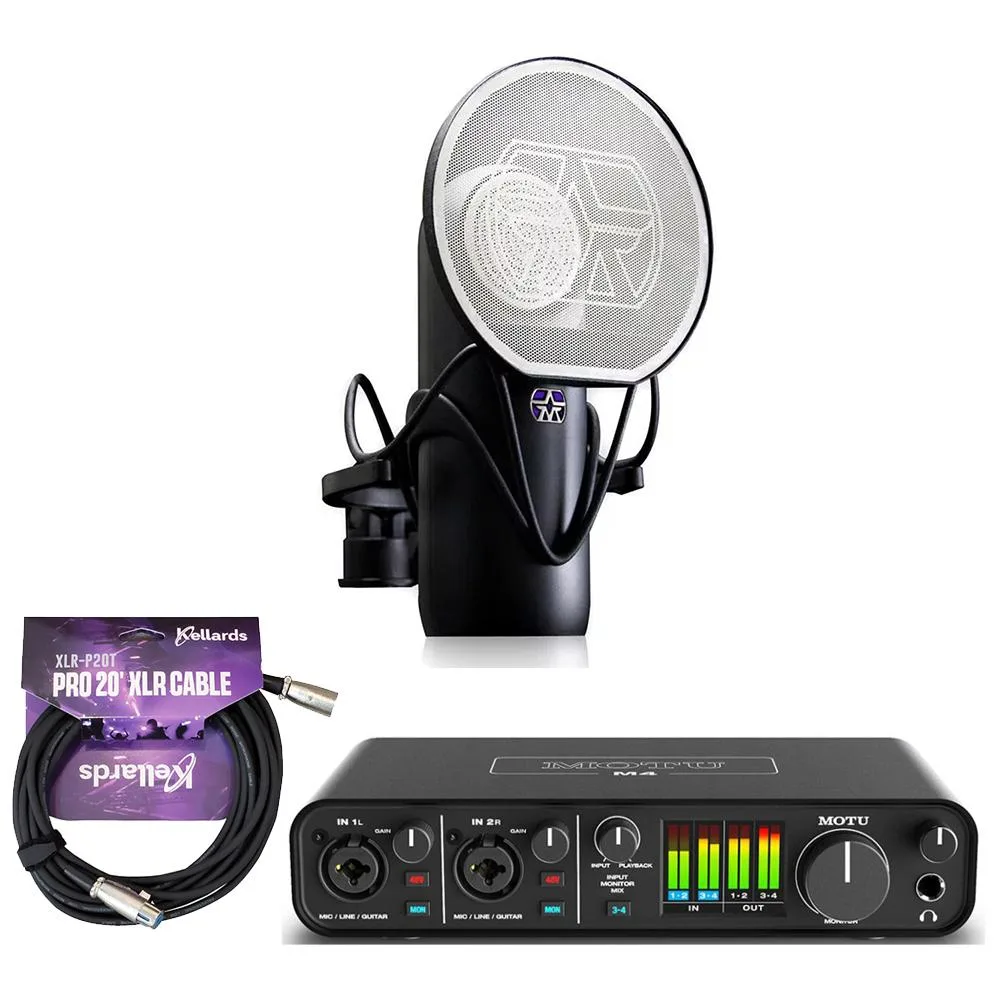 Motu Motu M4 4x4 USB Audio Interface with Aston Element Microphone and Kellards 20 ft XLR Cable — product photo