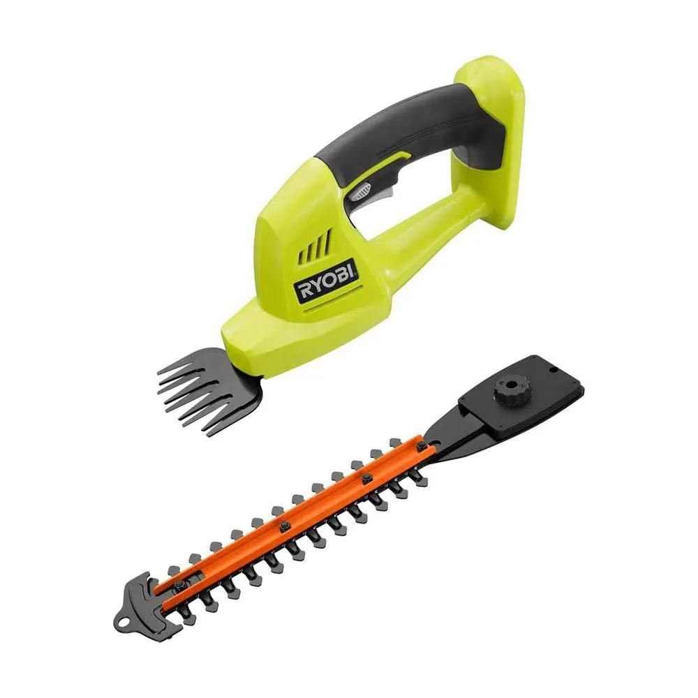 Green and black cordless grass shear shrubber with 8 inch blade and overmold handle
