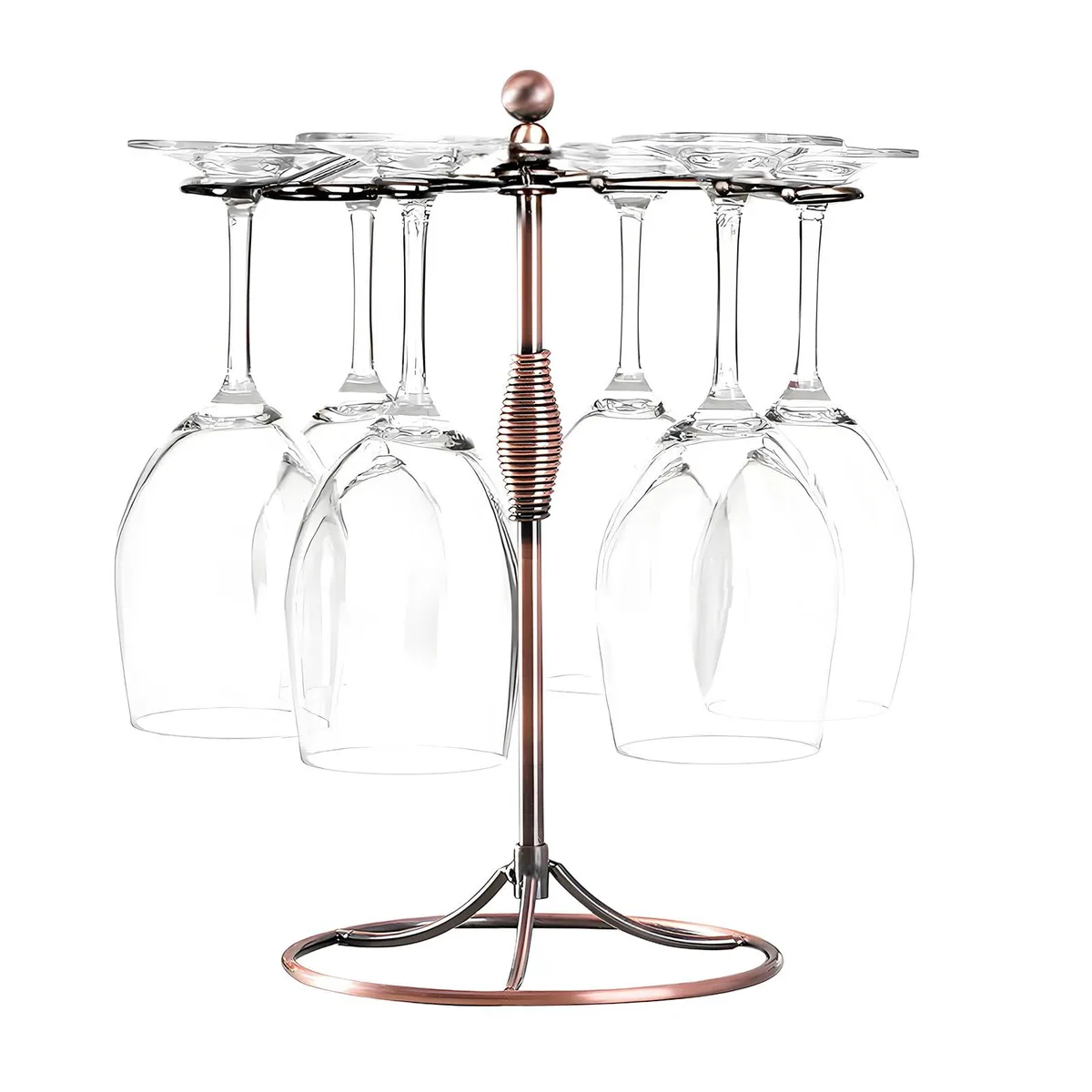 Bronze freestanding wine glass stand, round base, six hooks, 9.4 by 12.8 inches