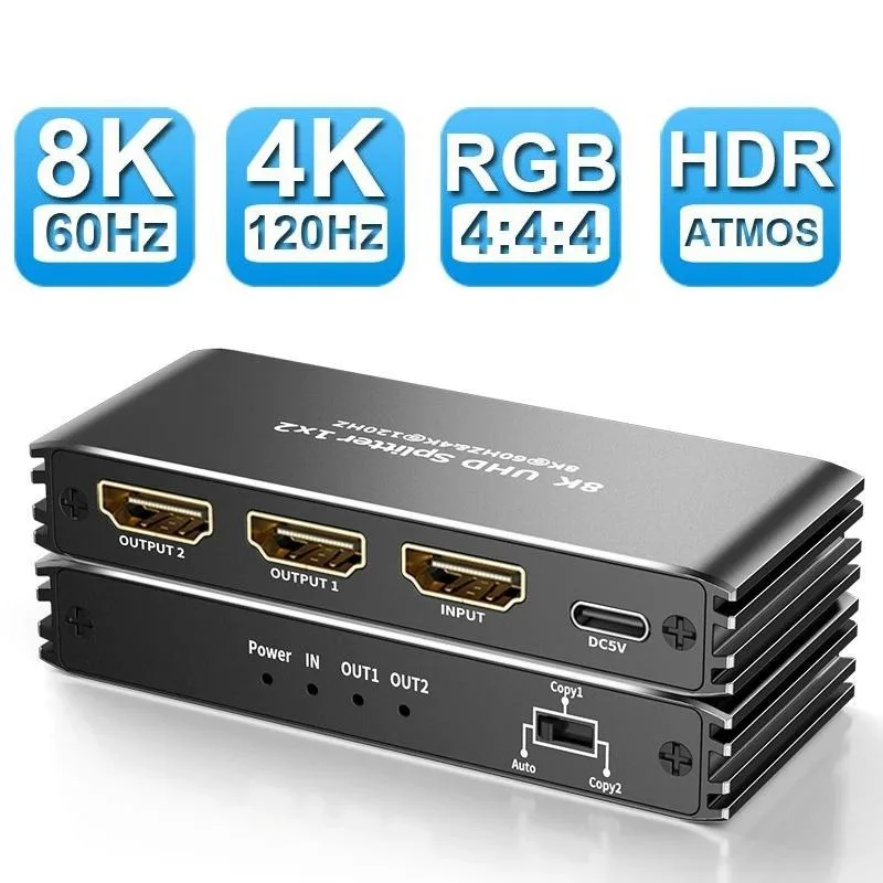 ESTONE ESTONE OZF8K1 1×2 HDMI 2.1 Splitter 8K 60Hz 4K 120Hz — product photo