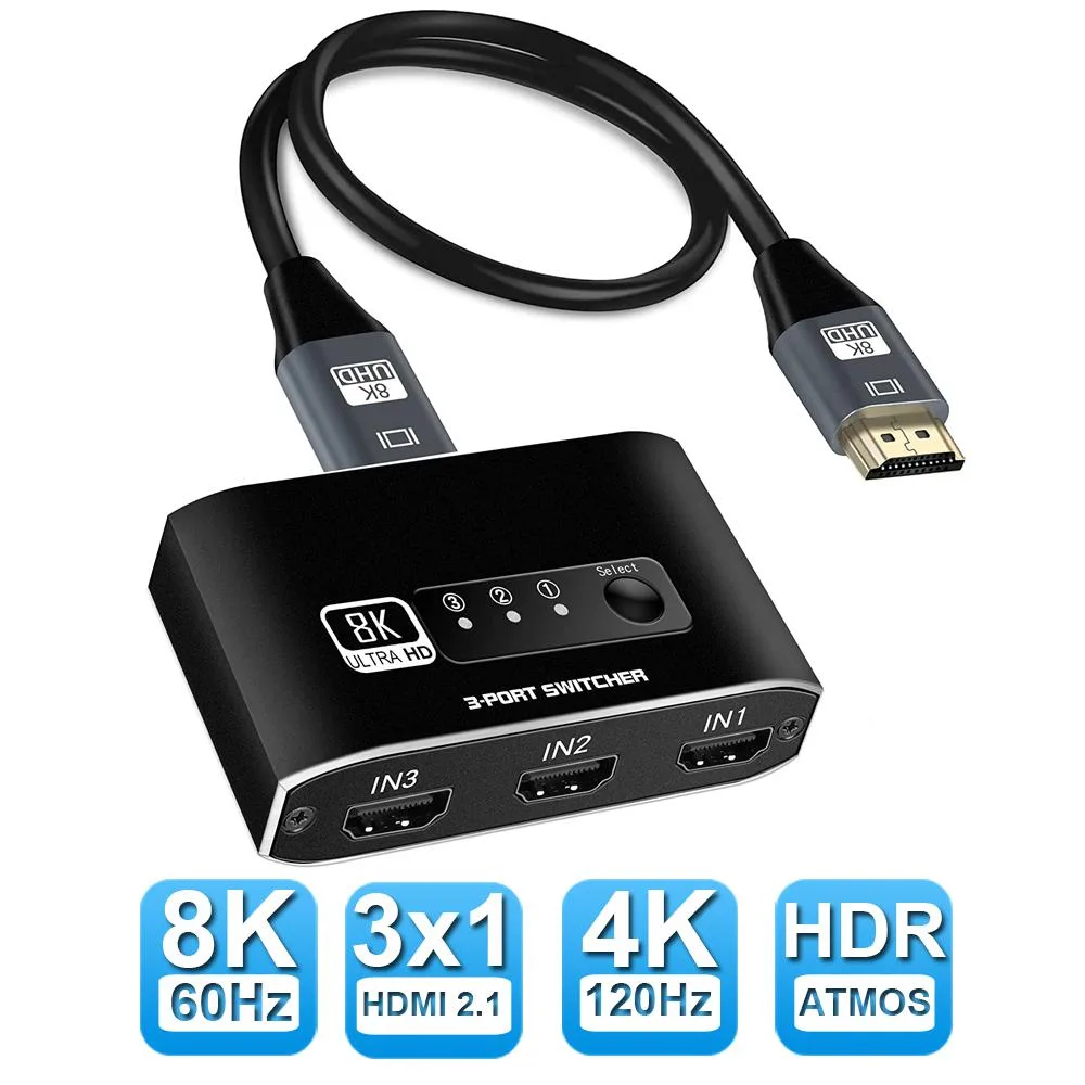 ESTONE ESTONE OZ8Q3-2 HDMI 2.1 3×1 video switch 8K60 48Gbps — product photo