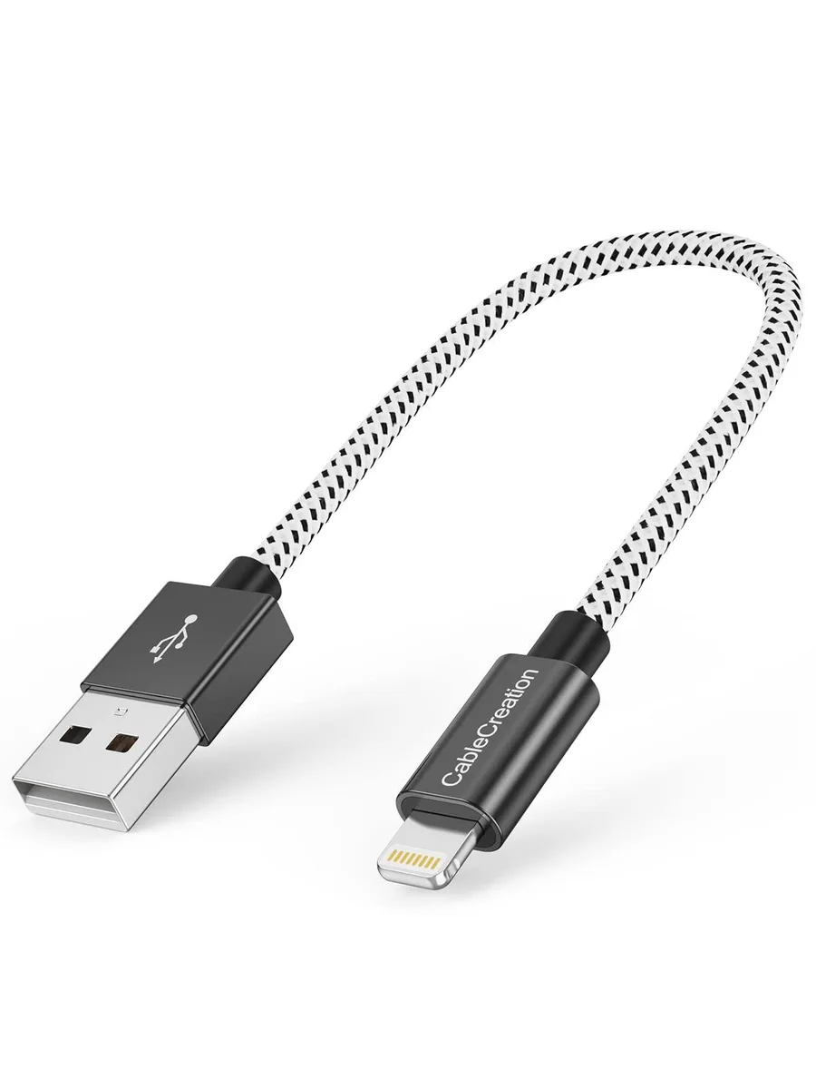  CableCreation Lightning to USB Data Cable (MFi Certified) 0.5 ft Black &amp; White — product photo