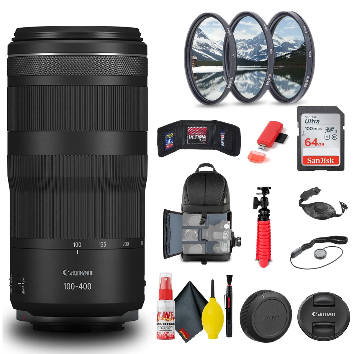 Canon Canon RF 100-400mm f/5.6-8 IS USM Lens Bundle with Filter Kit, Backpack and Accessories — product photo