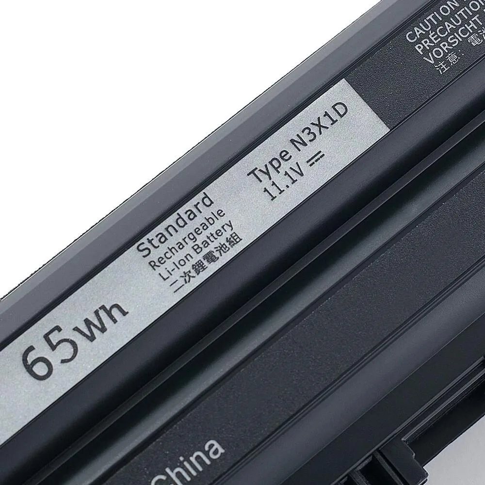 Black rectangular laptop battery with six cells, 65WH 11.1V