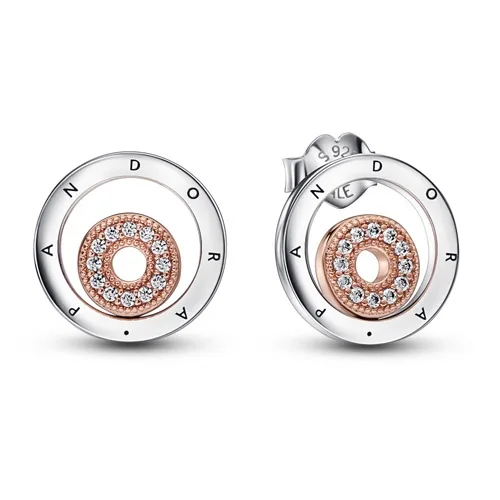 PANDORA PANDORA Signature Two-tone Logo Circles Stud Earrings 14k Rose Gold — product photo