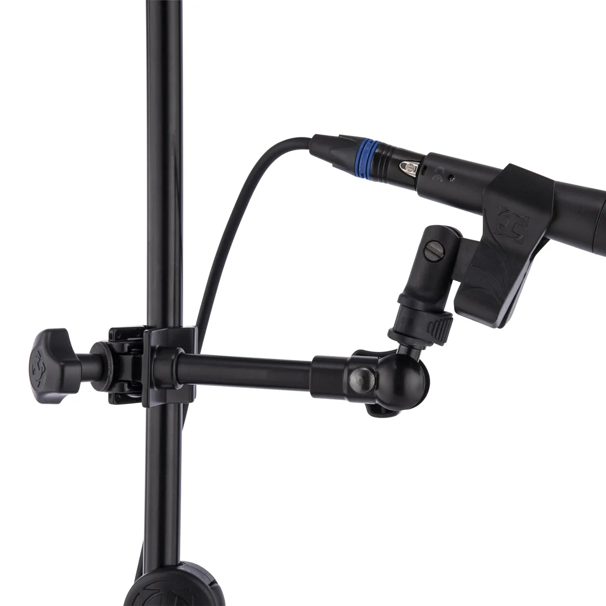 Black metal microphone clamp with ball joint and threaded mount