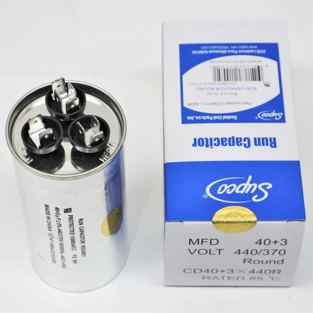 SUPCO SUPCO CD40+3X440R HVAC Control 40+3 MFD 440/370 VAC — product photo