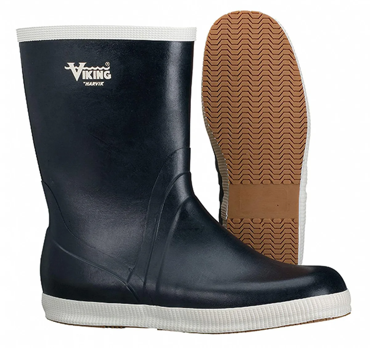 Blue rubber mid-calf boots with plain toe and slip-resistant sole