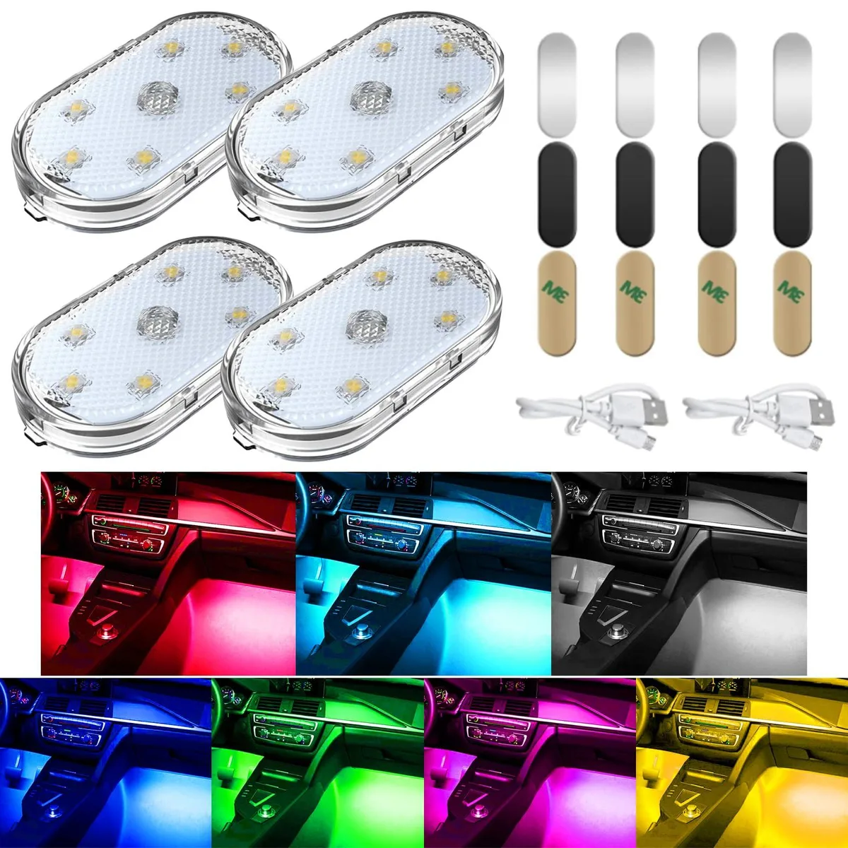  vvag 4 PCS Magnetic USB Wireless LED Interior Lights 7 Colors — product photo
