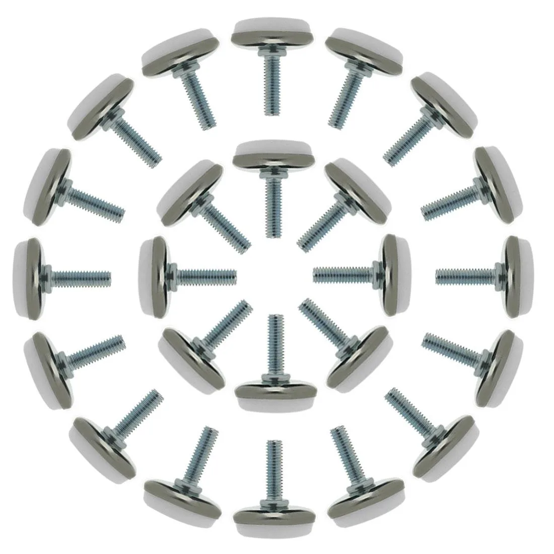 24 black M6 leveling feet with round plastic bases and threaded stems