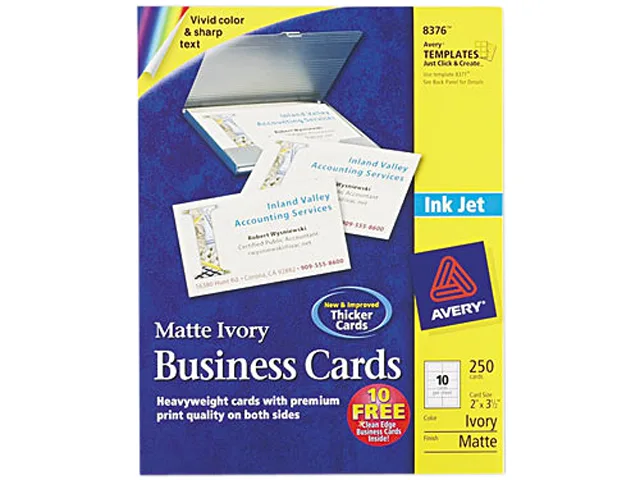 Avery Avery 8376 Inkjet Matte Business Cards Ivory 10/Sheet 250 Pack — product photo