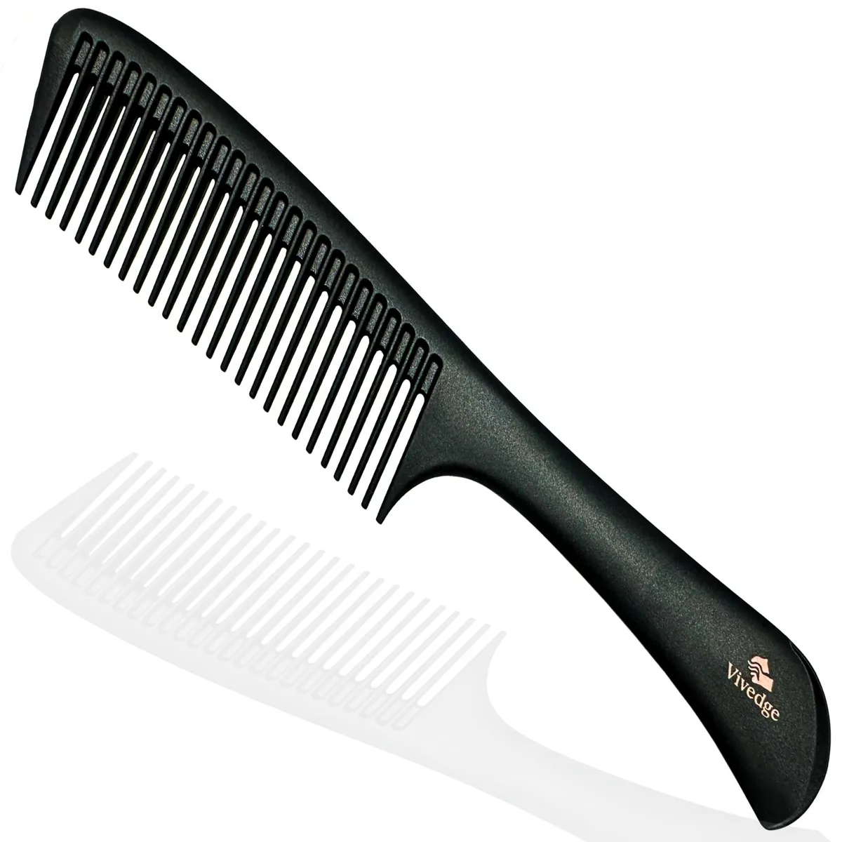 Black carbon fibre hair comb, fine teeth, lightweight