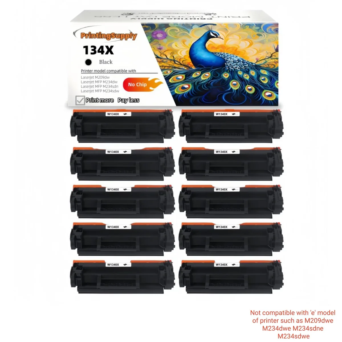 Aster Graphics Inc Aster Graphics Inc 134X W1340X Black Toner Cartridge 10 Pack 2400 Pages No Chip — product photo