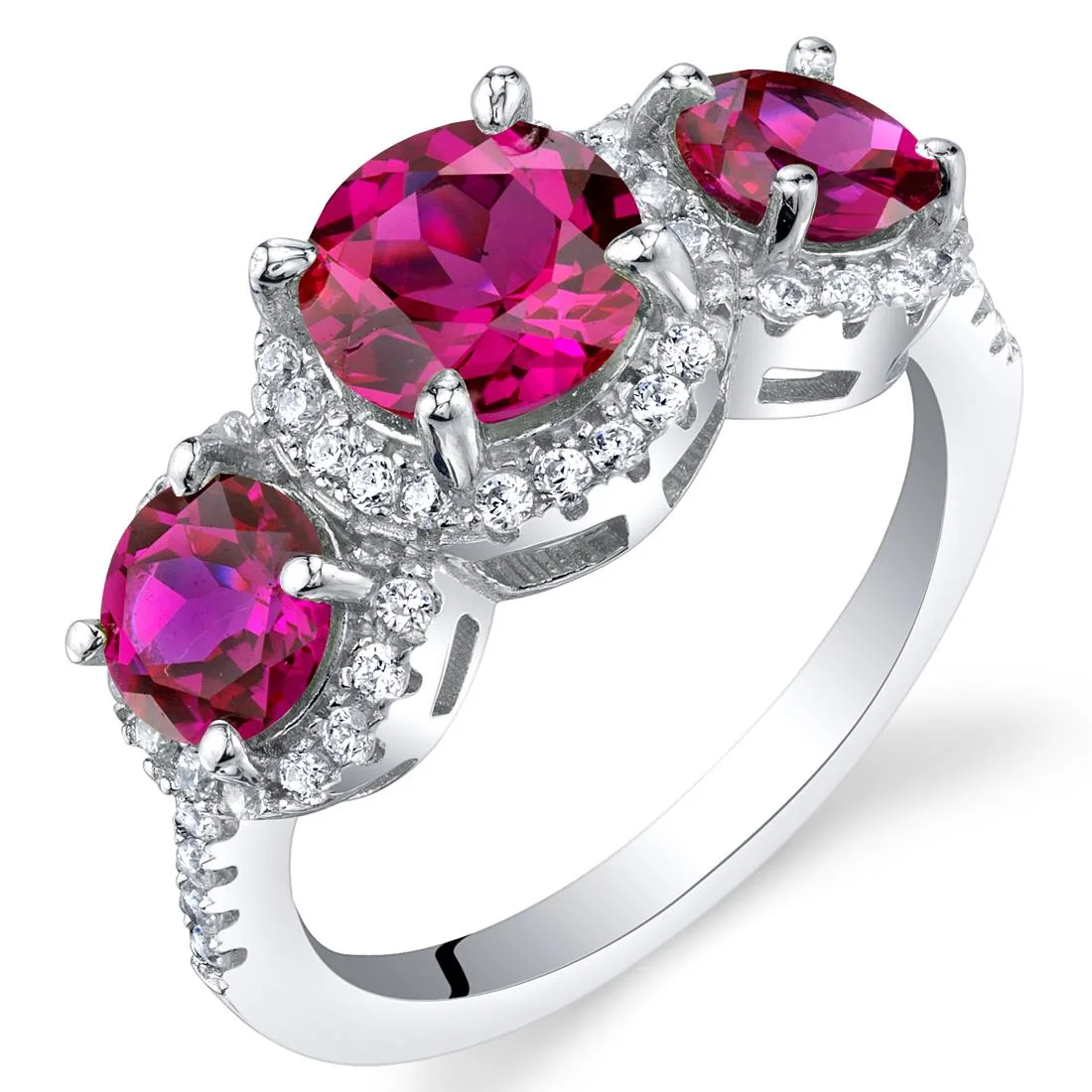 Oravo Oravo 1.5 carat Created Ruby Sterling Silver 3 Stone Halo Ring — product photo