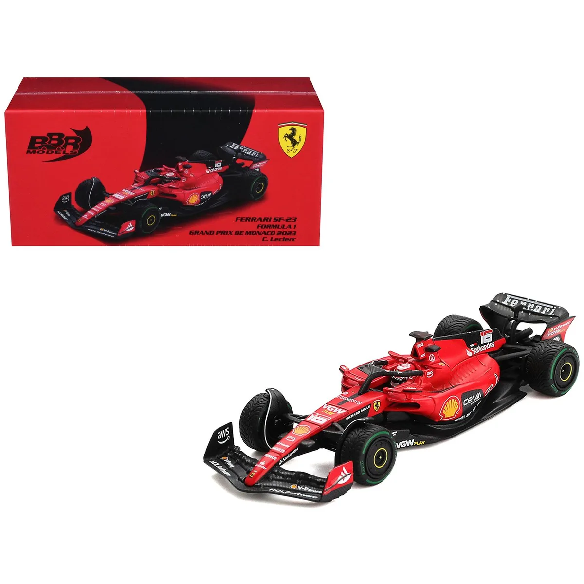 BBR BBR Ferrari SF-23 #16 Charles Leclerc Monaco GP 2023 1/64 Diecast Car — product photo
