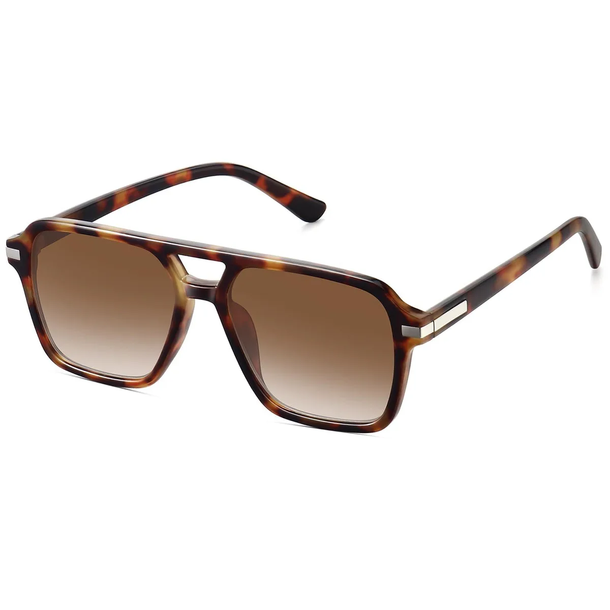 Fozono FZN813 Retro Square Aviator Sunglasses Brown Tortoise/Gradient Brown — product photo