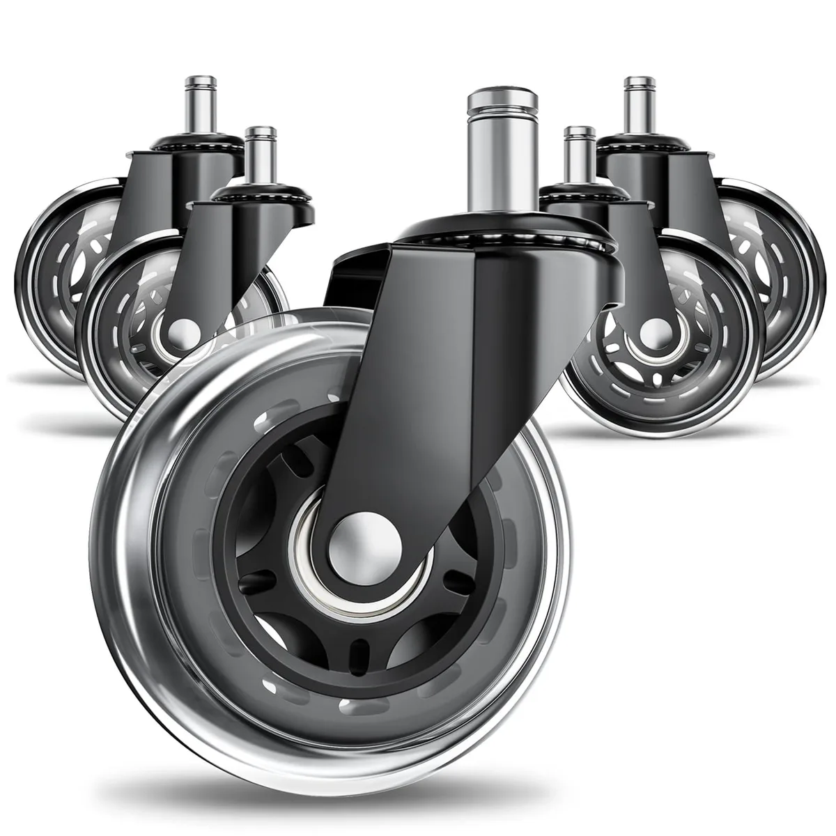  Metra Office Chair Wheels 5 Pack 3 Inch PU Casters Universal Stem 650 lbs — product photo