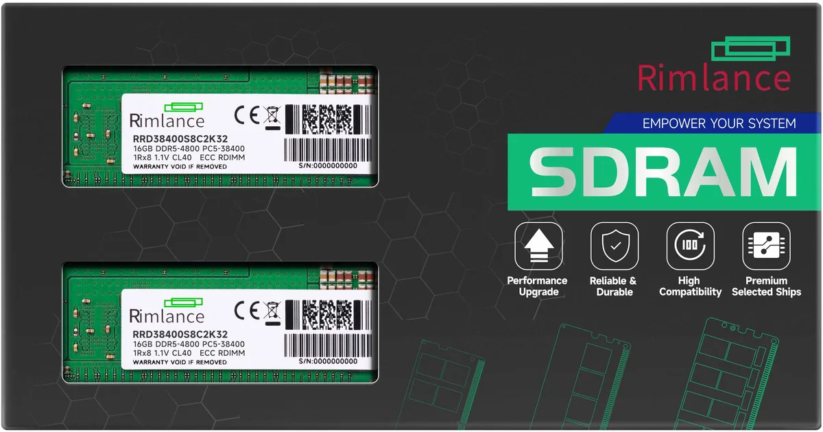 RIMLANCE RIMLANCE DDR5 4800 ECC Registered RDIMM 32GB (2x16GB) CL40 1.1V 288-pin — product photo