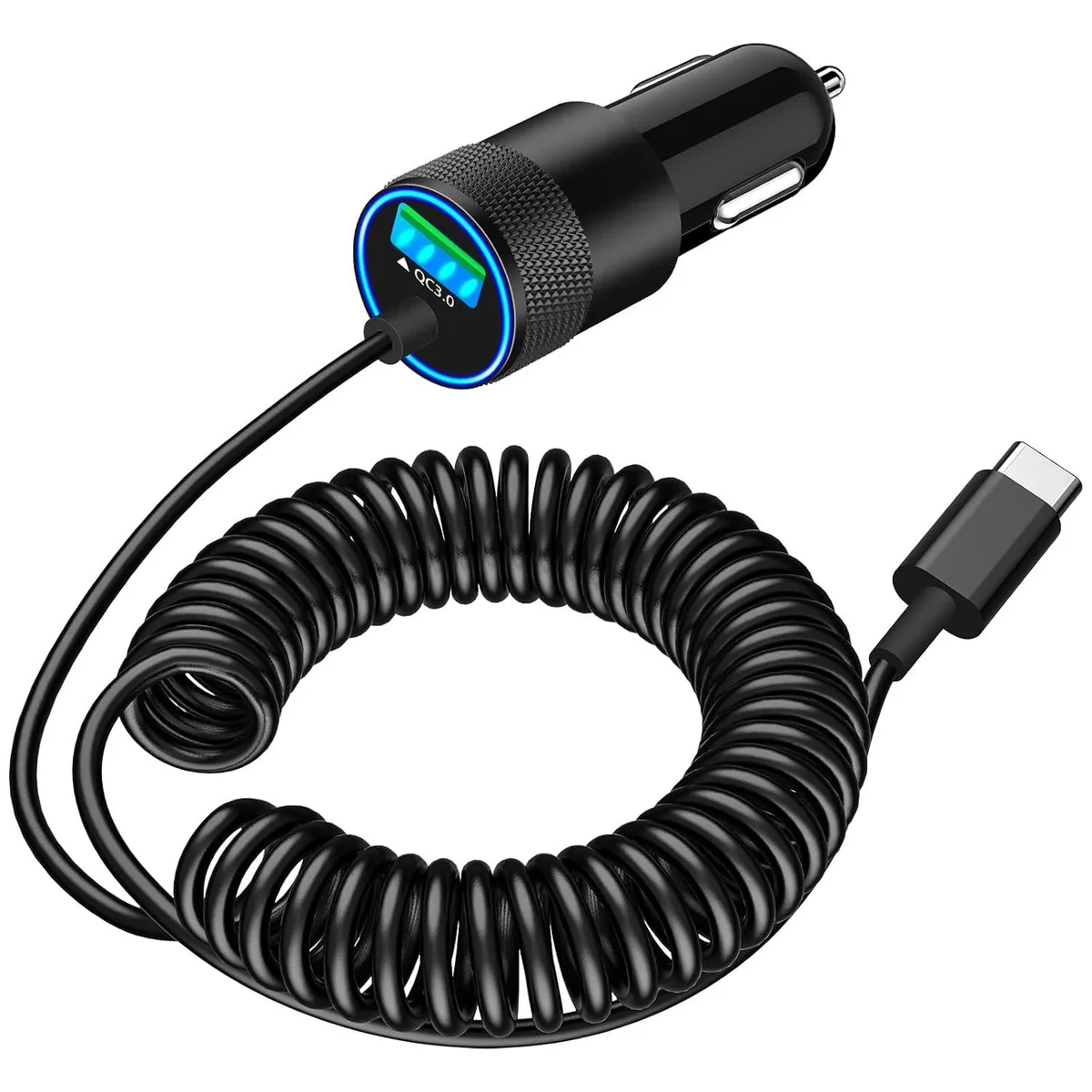 Hamzan Hamzan 75W Car Charger with 6FT Coiled USB-C Cable — product photo