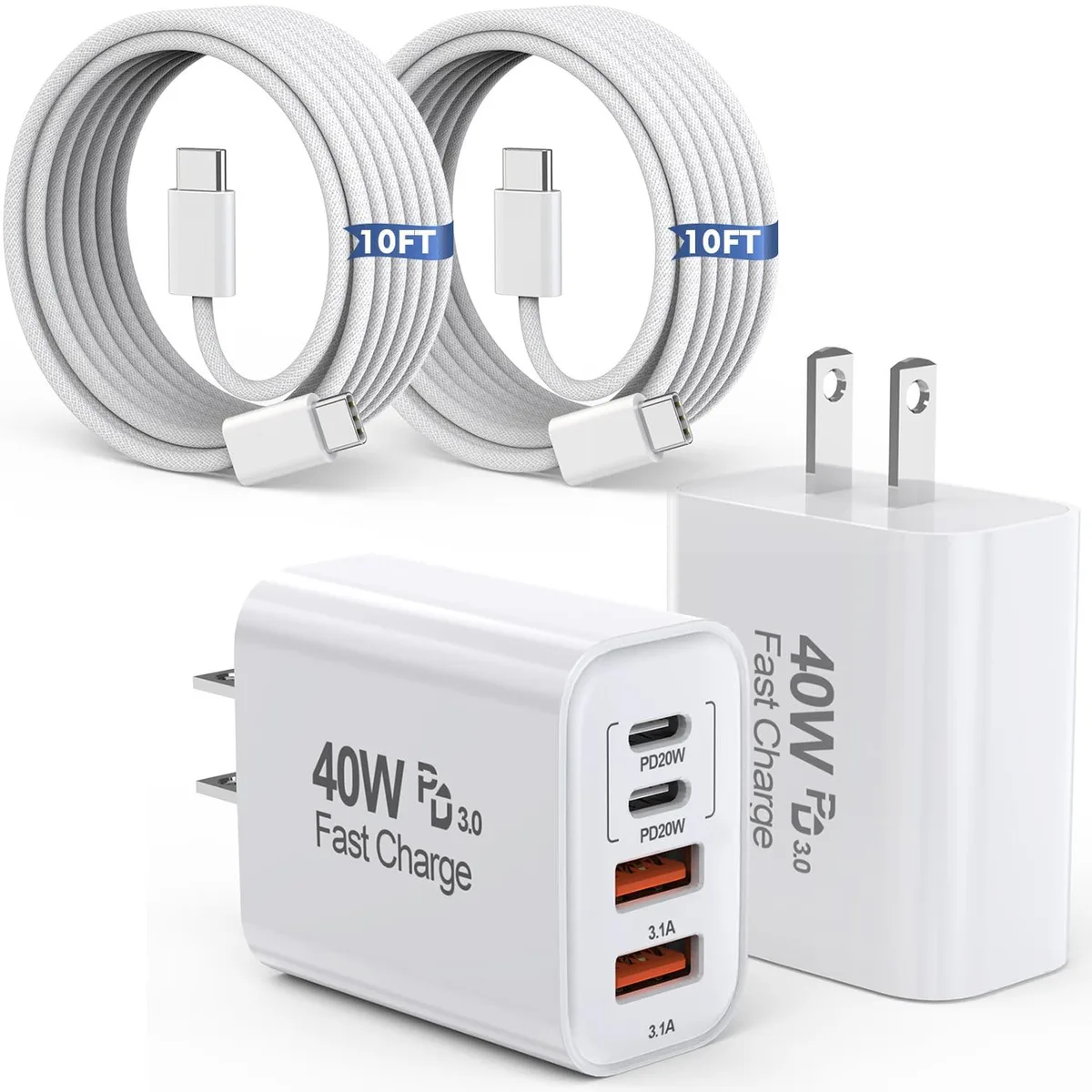 ONITOON ONITOON 40W 4-Port USB-C Wall Charger 2-Pack with 10ft Braided Cable — product photo