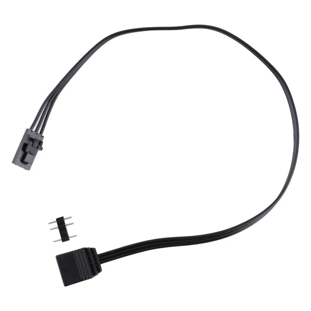 Short 25 cm adapter cable with a 4-pin Corsair RGB plug on one end and a standard 3-pin 5 V ARGB socket on the other, black PVC jacket