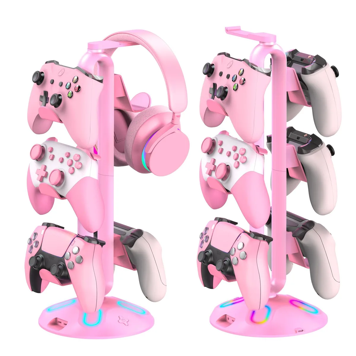 Avid SXJ-P01 RGB Headphone Stand Pink 9 Modes 2 USB Type-C 3.5mm 3 Tier — product photo
