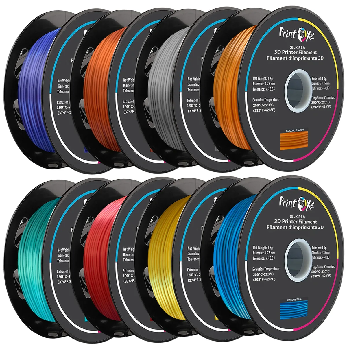 PrintOxe PrintOxe PLA like SILK Filament 8 Pack 1.75mm 1Kg Each Multi-colour 3d printers accessory — product photo