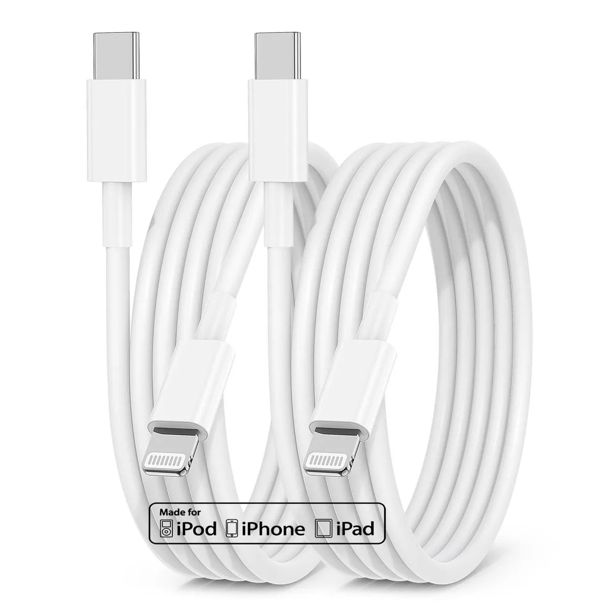 QGRHO USB-C to Lightning Cable 10ft 2-Pack White — product photo