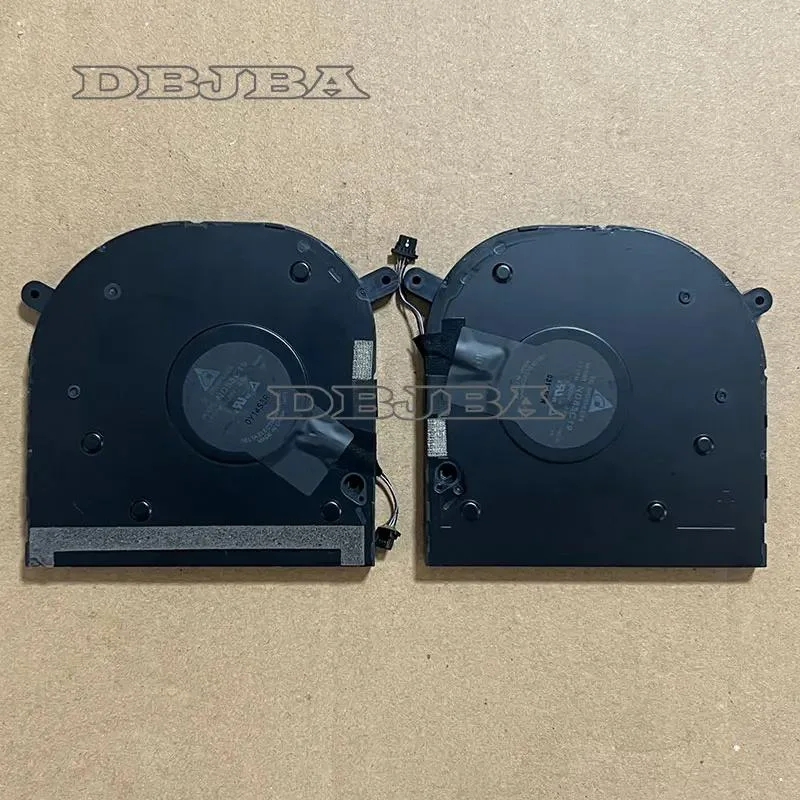 Small black laptop cooling fan with plastic housing and wire connector