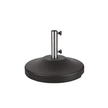 Black round fillable umbrella base with removable wheel and 14 inch stem
