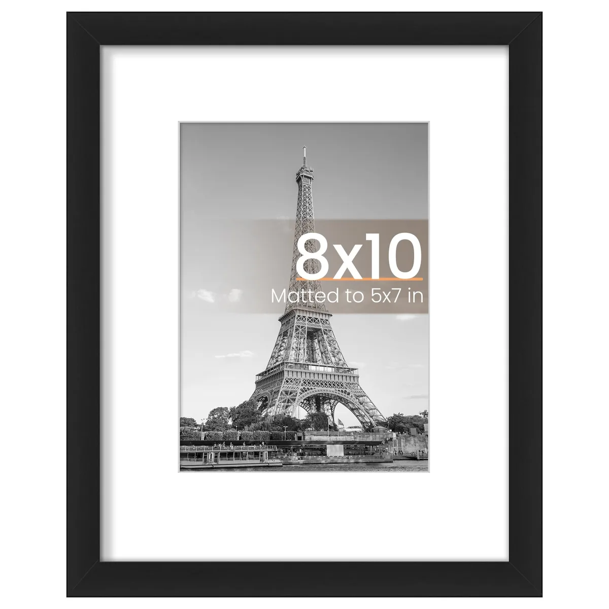 Black plastic 8x10 photo frame, classic style, 20.32 x 25.4 x 2.51 cm