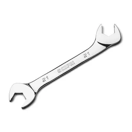 21mm angle open end wrench with 30 and 60 degree heads, polished chrome finish