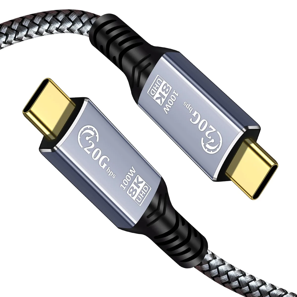 No Sew No Sew USB-C Monitor Display Cable 4FT 8K 20Gbps 100W Silver — product photo
