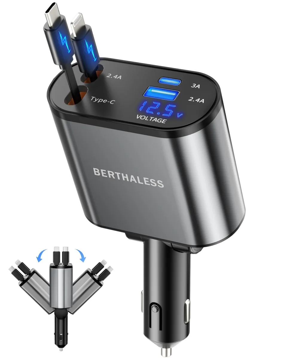  BERTHALESS C1 4-in-1 Retractable Car Charger Grey — product photo