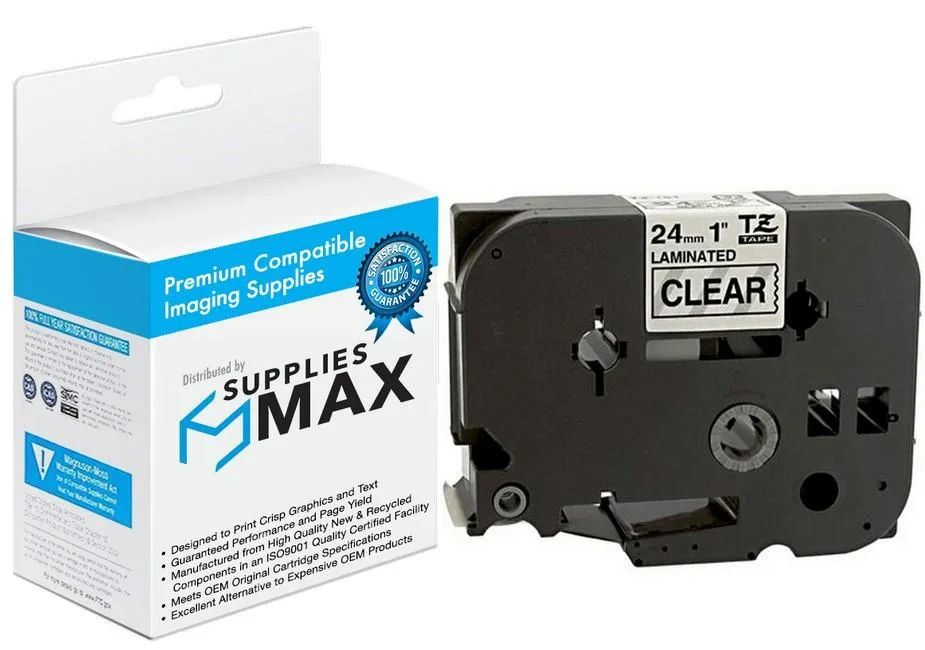 SuppliesMax SuppliesMax TZE-151 Black on Clear Label Tape 24mm 8m — product photo