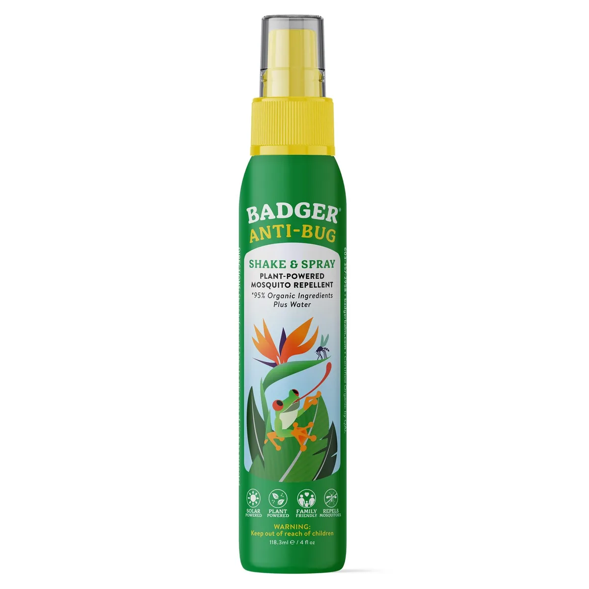 Silver aluminium pump-spray bottle with Badger label, 4 fl oz