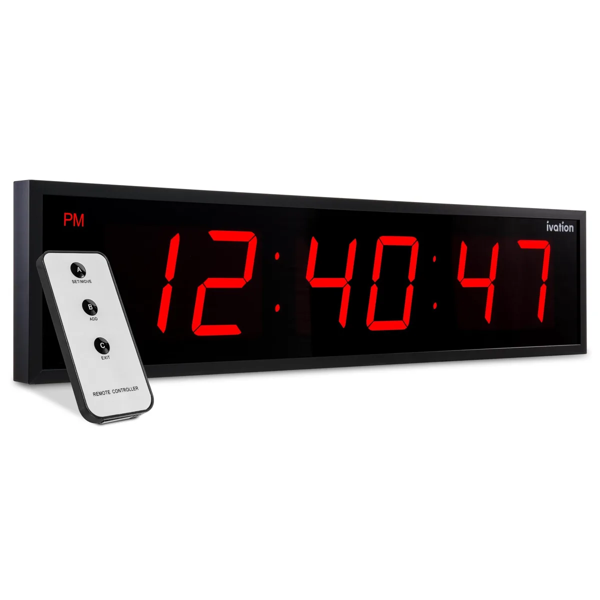 Large red digital LED clock with 30 inch display and remote control