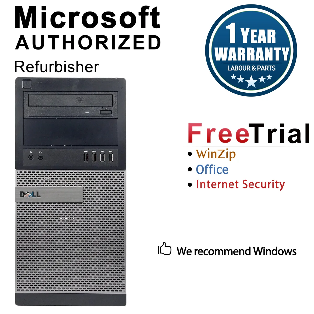 DELL DELL 17VFDEDT0055 OptiPlex 7020 Tower i5-4570 3.20GHz 8GB DDR3 240GB SSD Windows 10 Pro refurbished desktop PC — product photo