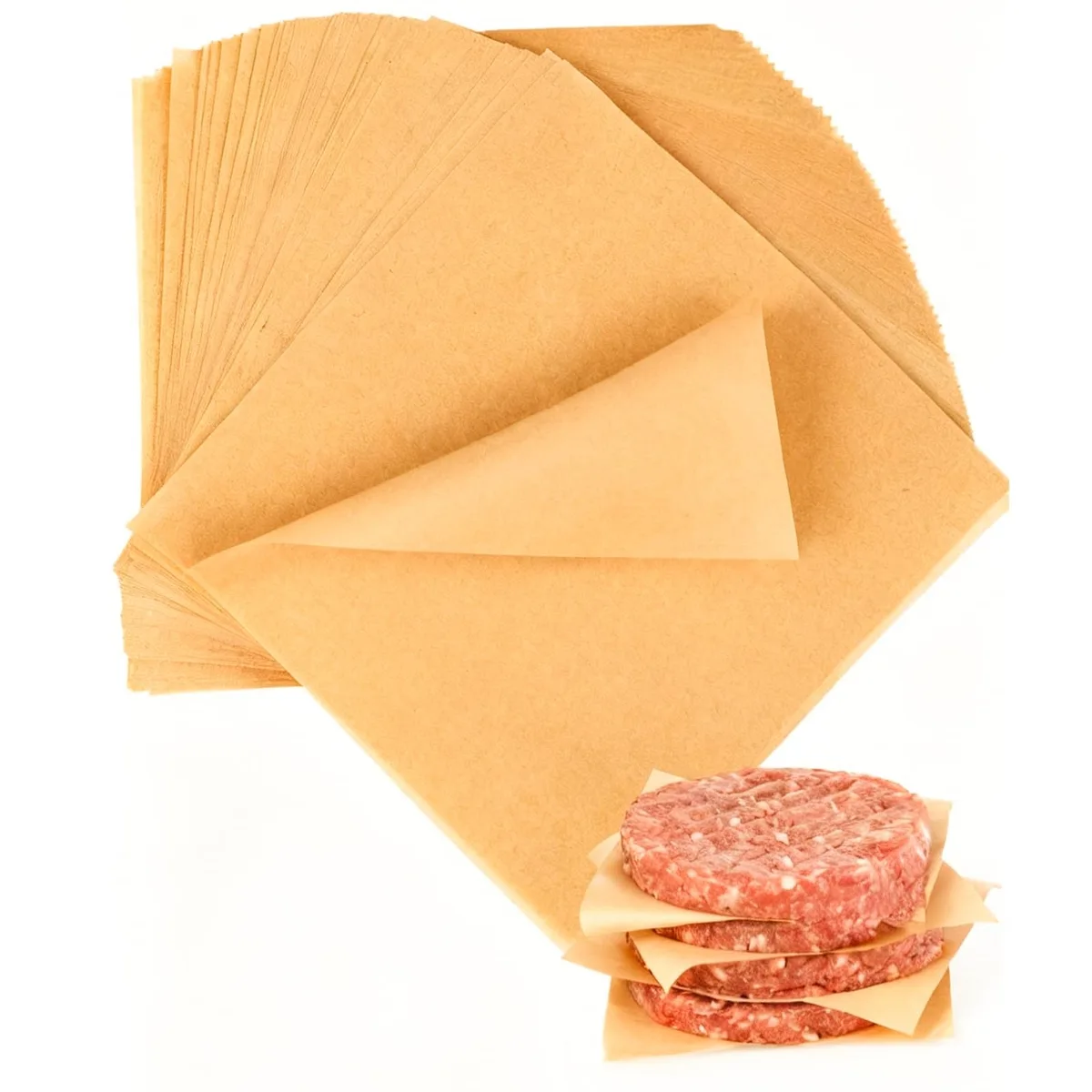 Stack of 100 brown square parchment sheets 6x6 inches