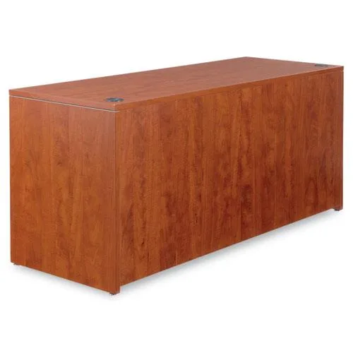 Medium cherry credenza shell, 65w x 23.6d, charcoal accent, grommets, modesty panel