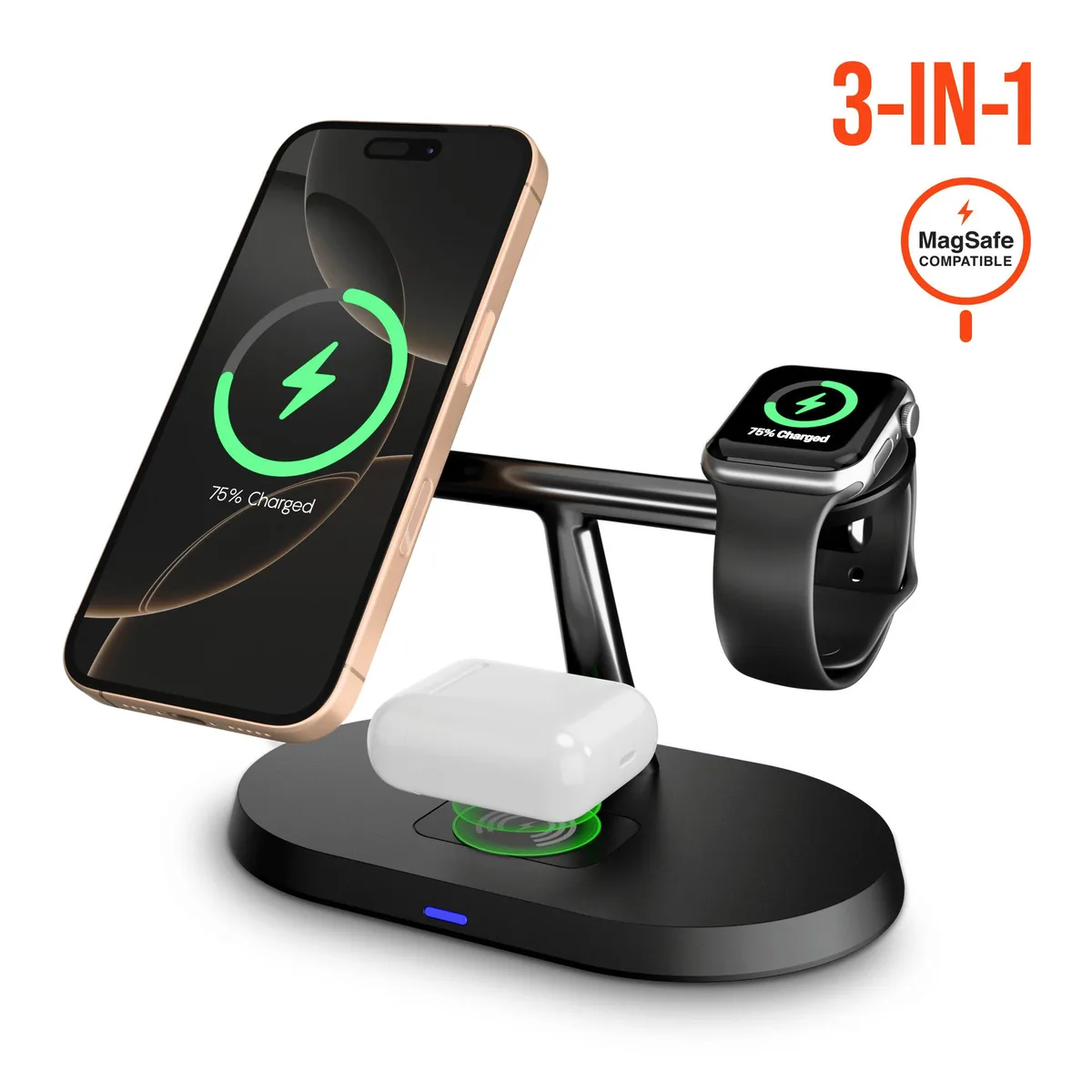 HyperGear HyperGear MaxCharge Pro 3-in-1 MagSafe Charging Stand 22.5W Black — product photo