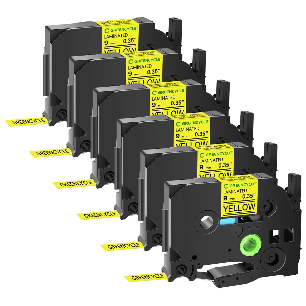 GREENCYCLE GREENCYCLE TZe-621 9mm 0.35 Laminated Yellow Tape labelmaker 6 Pack — product photo
