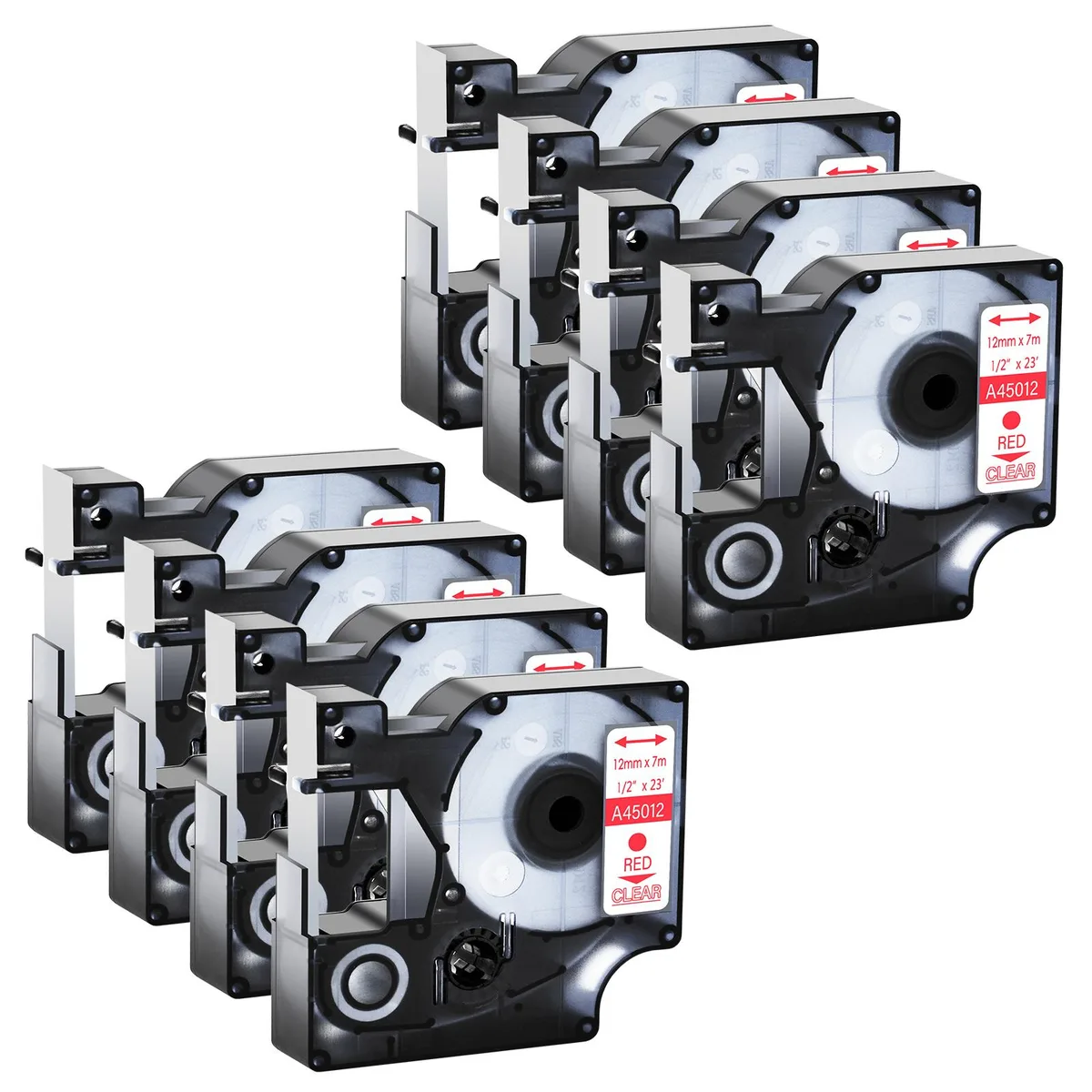 GREENCYCLE GREENCYCLE 8 Pack D1 Label Tape Red on Clear 12mm x 23ft 45012 — product photo