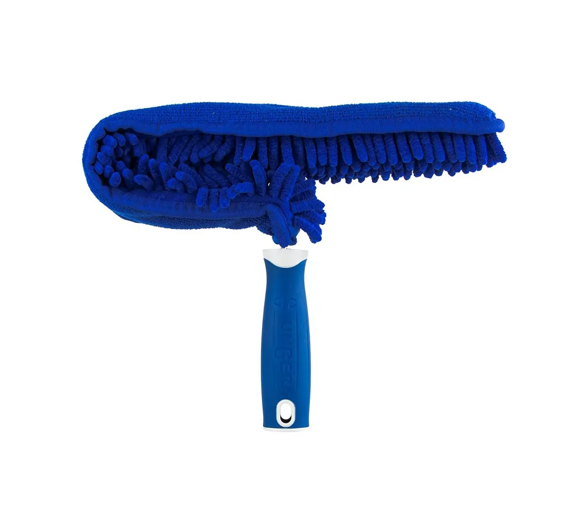 White microfiber duster with C-shaped head 11 inches wide
