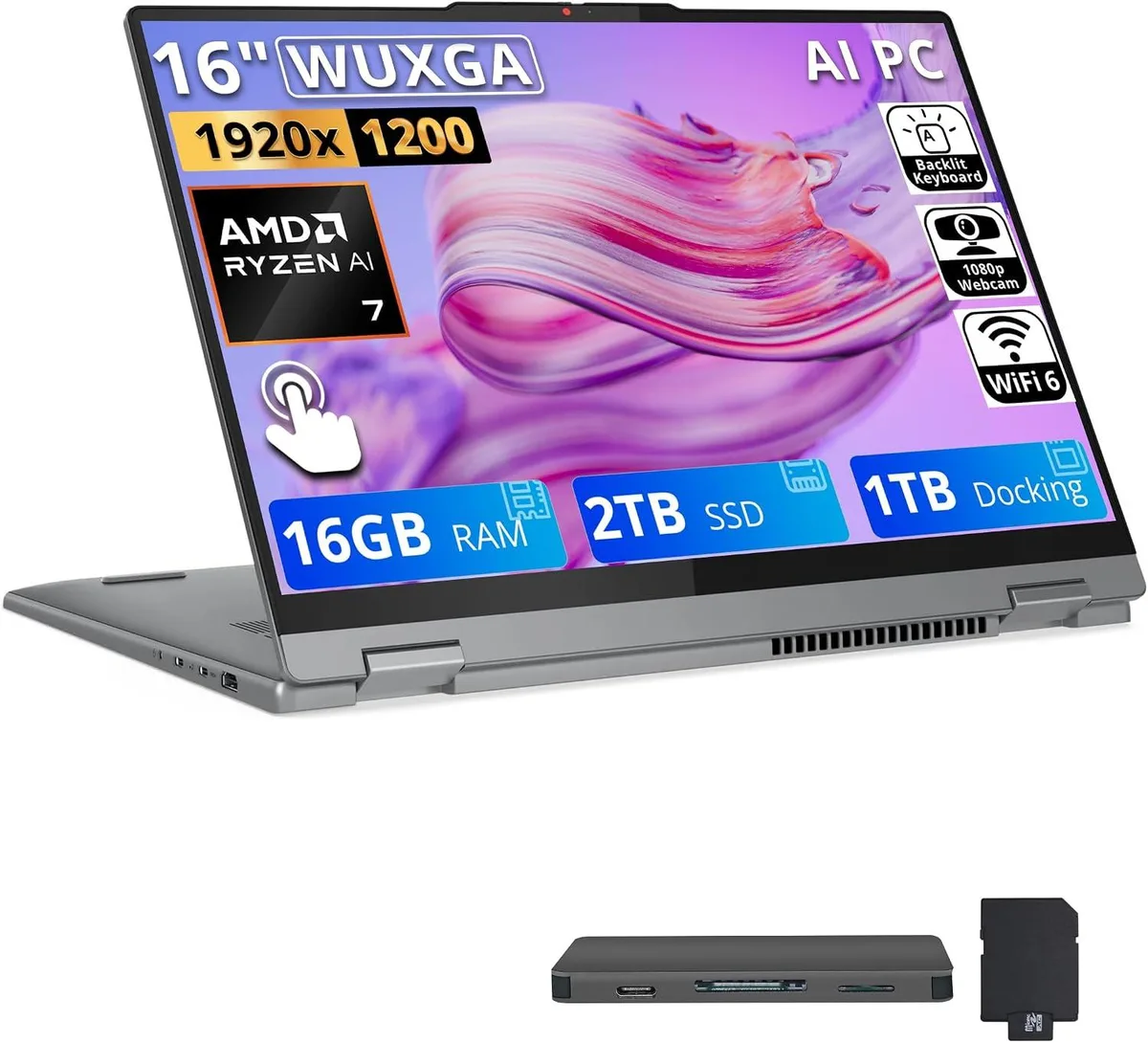 Lenovo Lenovo IdeaPad 5 2-in-1 16" WUXGA Ryzen 7 8845HS 16GB 2TB SSD+1TB Dock Grey — product photo