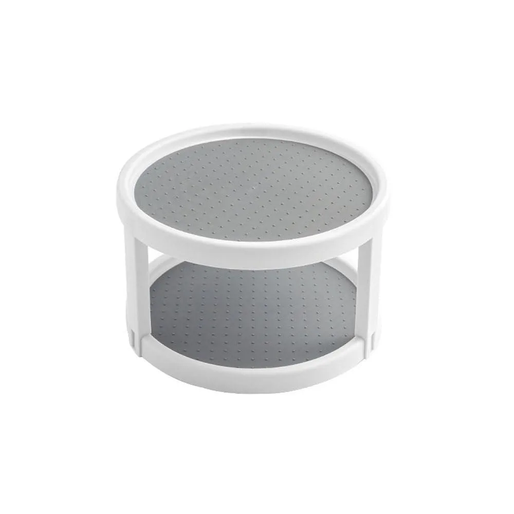 Two-tier 10-inch turntable in gray and white with raised non-skid surface