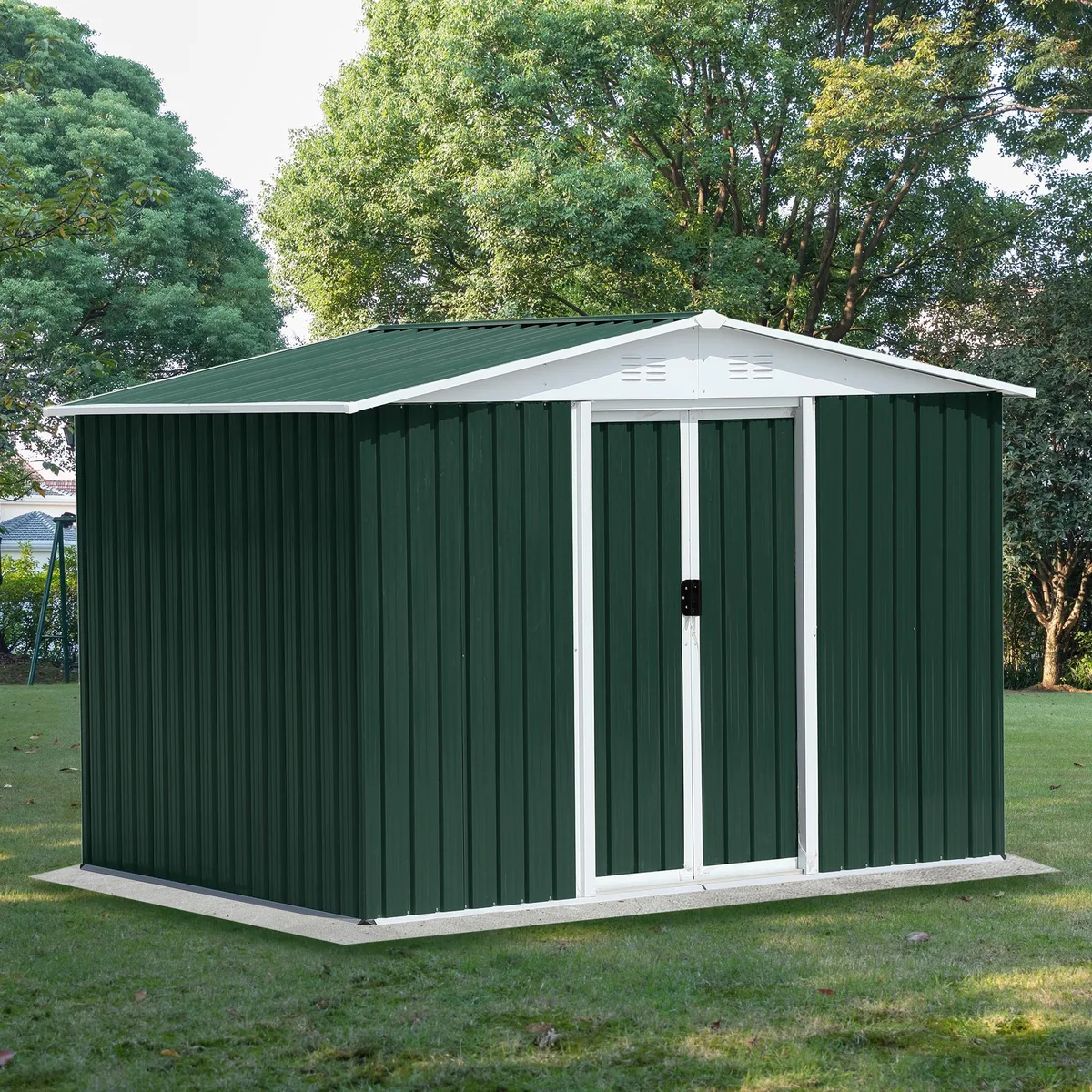 tuphen tuphen 8x6 ft Garden Shed Apex Roof Green Aluminium Frame Sliding Door — product photo